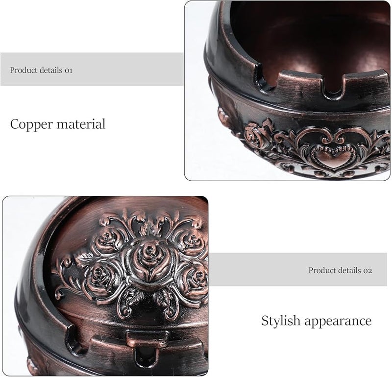 Rose Gold Metal Ashtray with Lid Portable Windproof Indoor Outdoor Use - Image 3